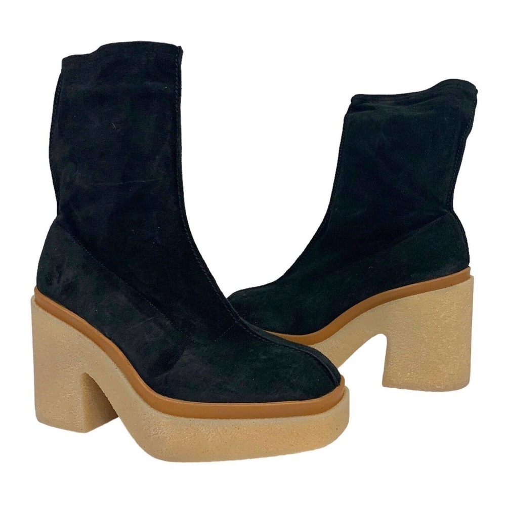 Free People | Gigi Ankle Bootie Black Suede Leather Square Toe Platform